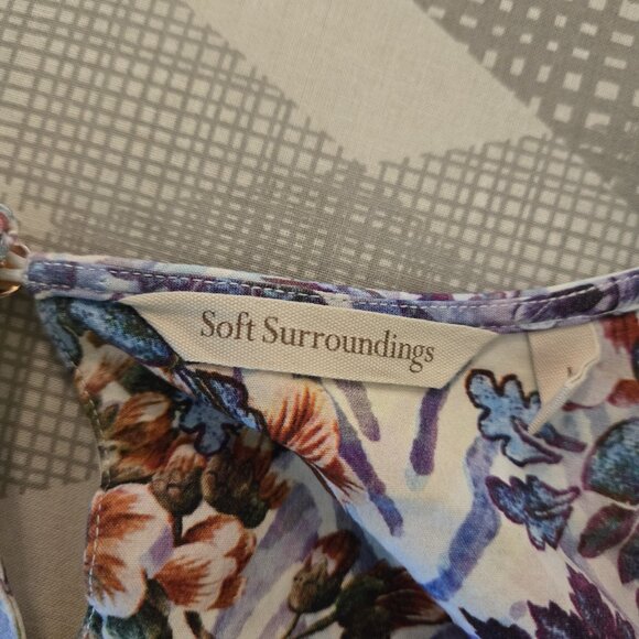 Soft Surroundings Coloures Pleated Blouse Womens Large Purple Floral Top Peasant - Picture 3 of 14